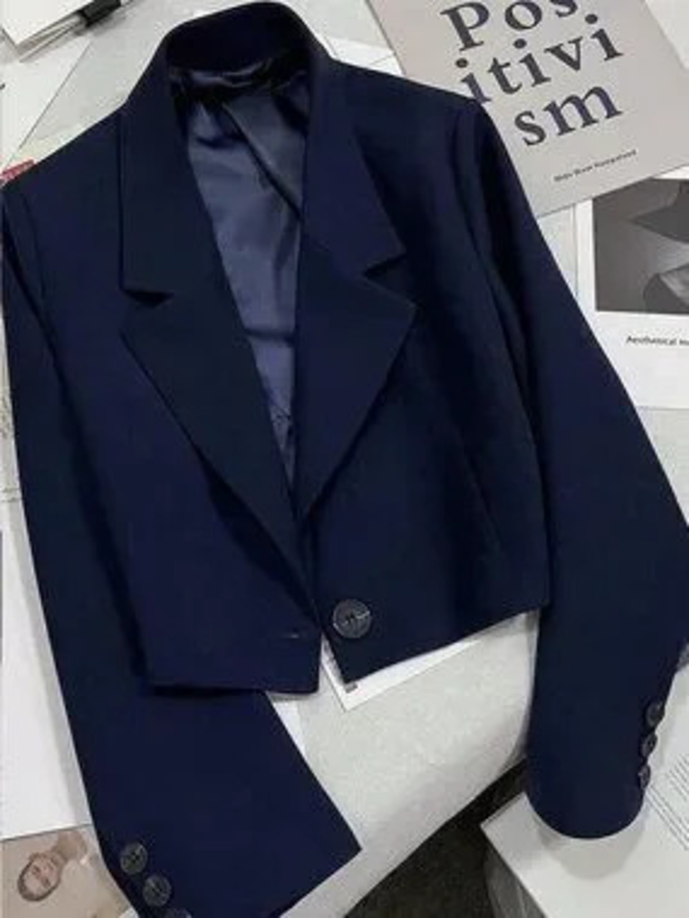 Blue Casual Women's Notch Lapel Blazer